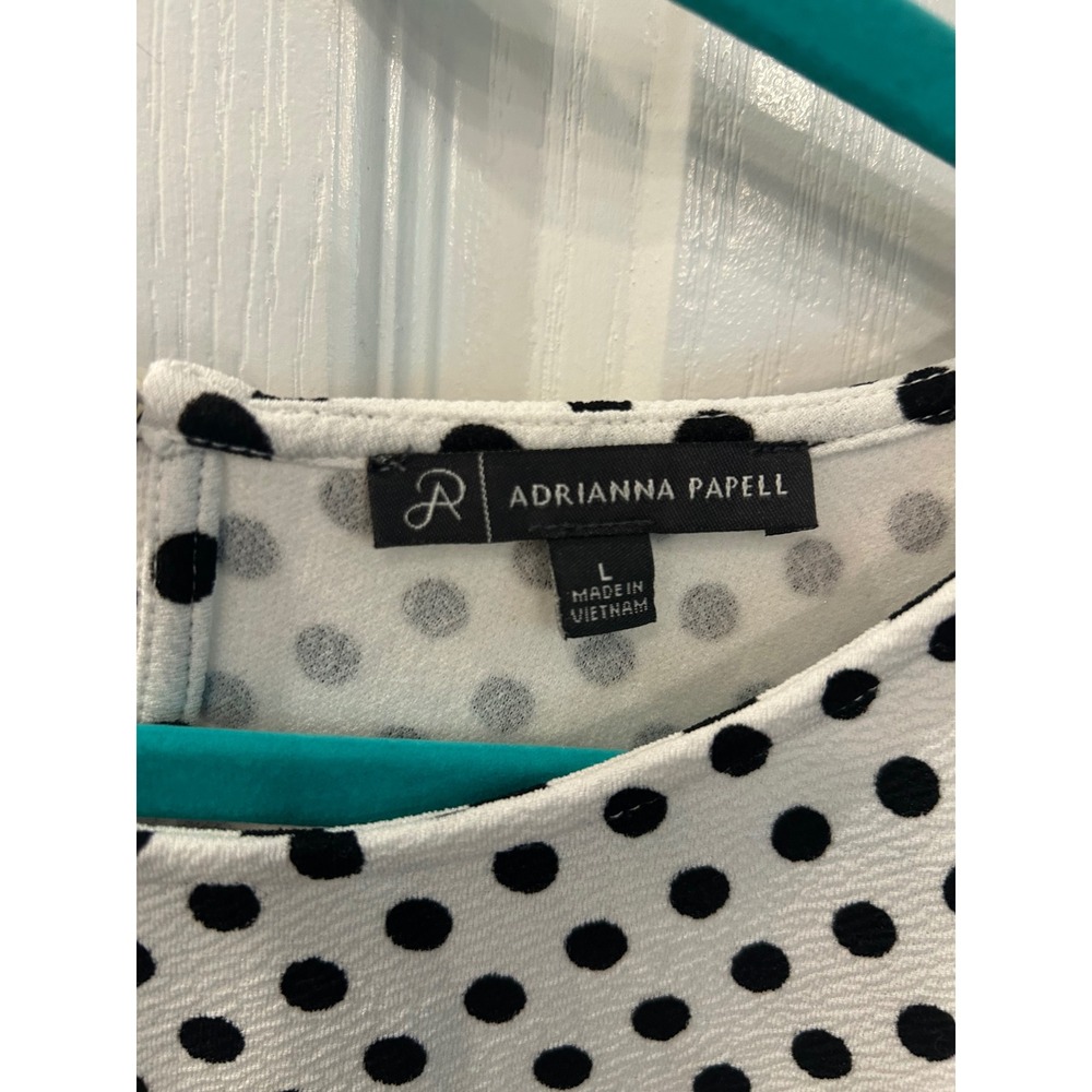 Adrianna Papell Blouse White‎ Black Polka Dot Smocked Cuff Ruffle Top - Picture 3 of 7